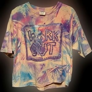 Vtg 90s metallic purple paint splatter work out graphics fitted crop top L